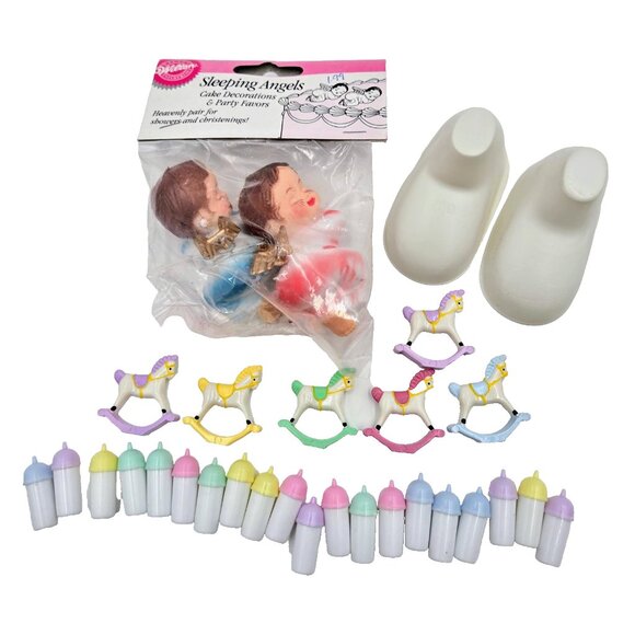 Vintage Wilton Cake Decorations Cherub Sleeping Baby Boy Girl Shower Angel Read - Picture 1 of 8